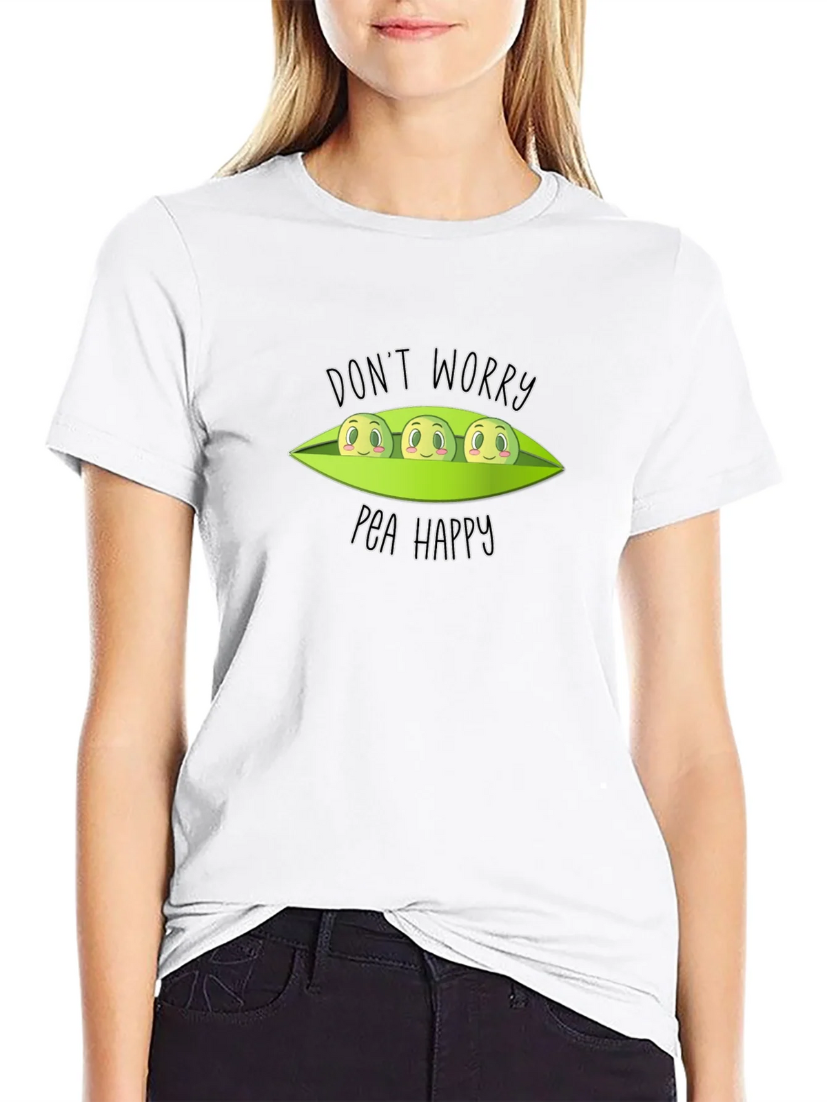 Dont Worry Pea Happy Black T-Shirt product image 6