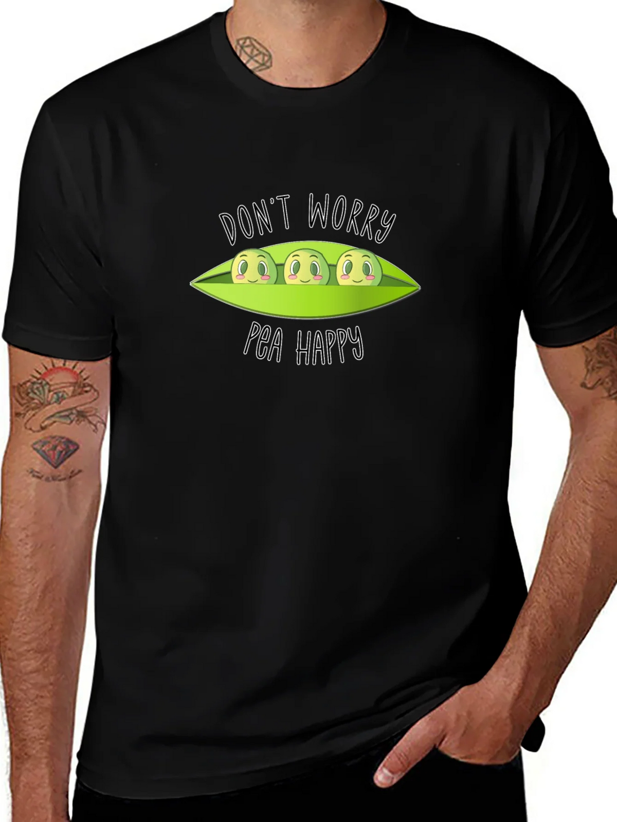 Dont Worry Pea Happy Black T-Shirt product image 1