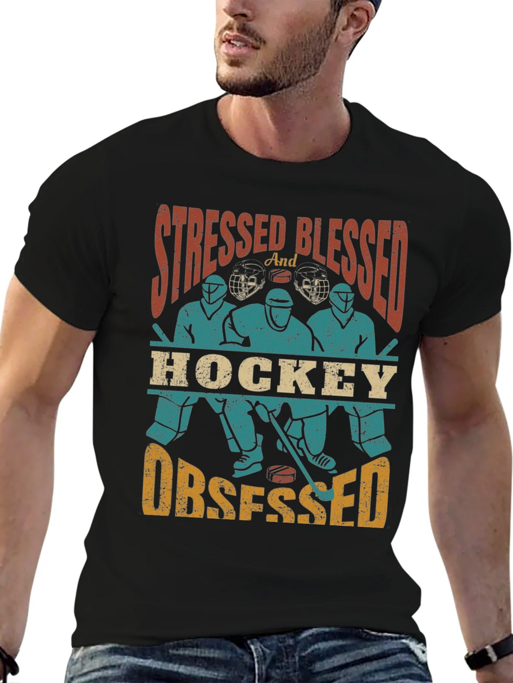 Stressed Blessed Hockey Obsessed T-Shirt product image 6