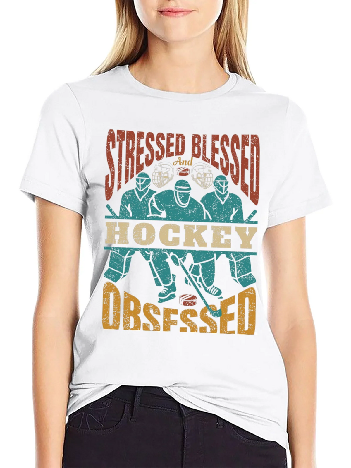 Stressed Blessed Hockey Obsessed T-Shirt product image 7