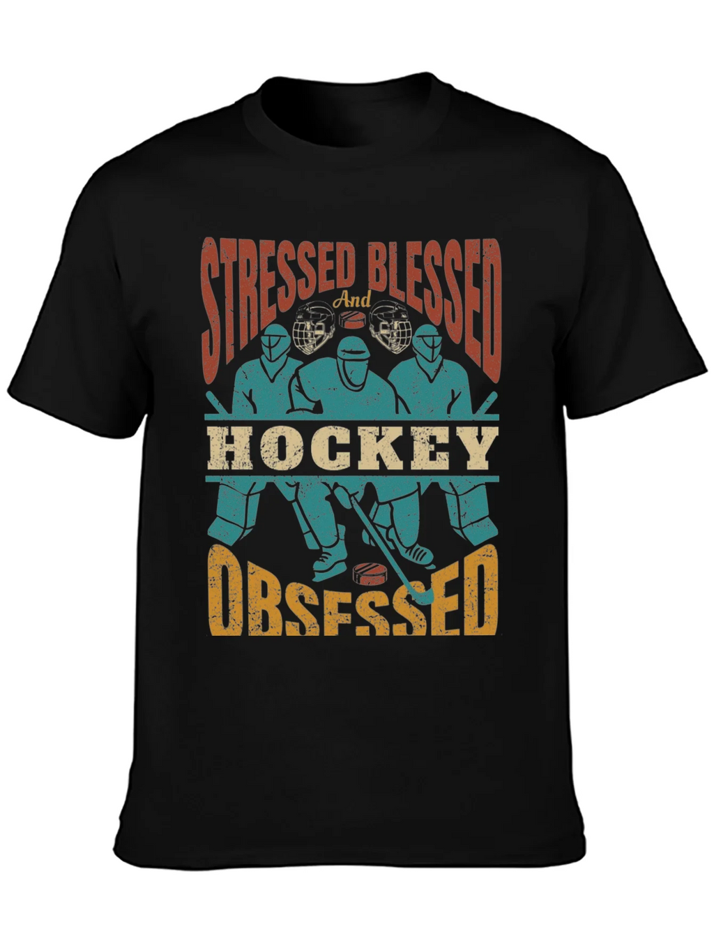 Stressed Blessed Hockey Obsessed T-Shirt product image 3