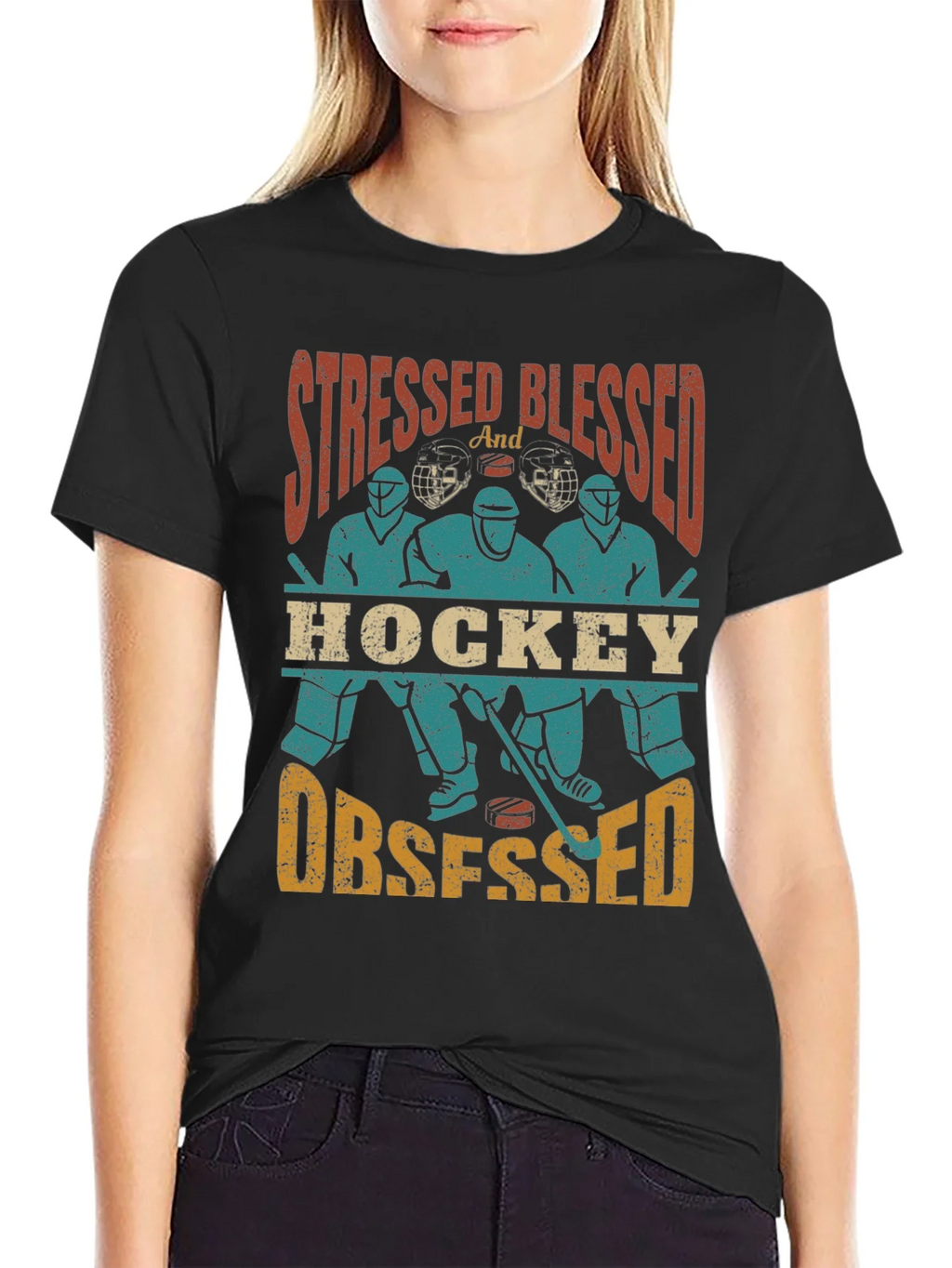 Stressed Blessed Hockey Obsessed T-Shirt product image 2