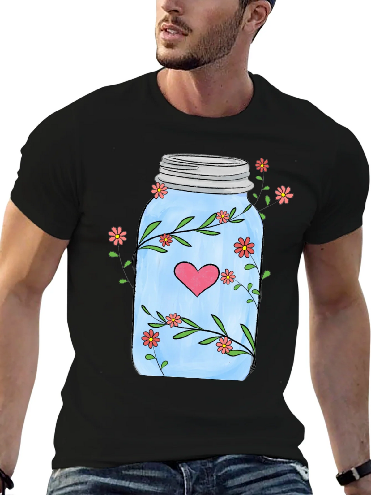 Floral Mason Jar Heart T-Shirt - Unique Design product image 6