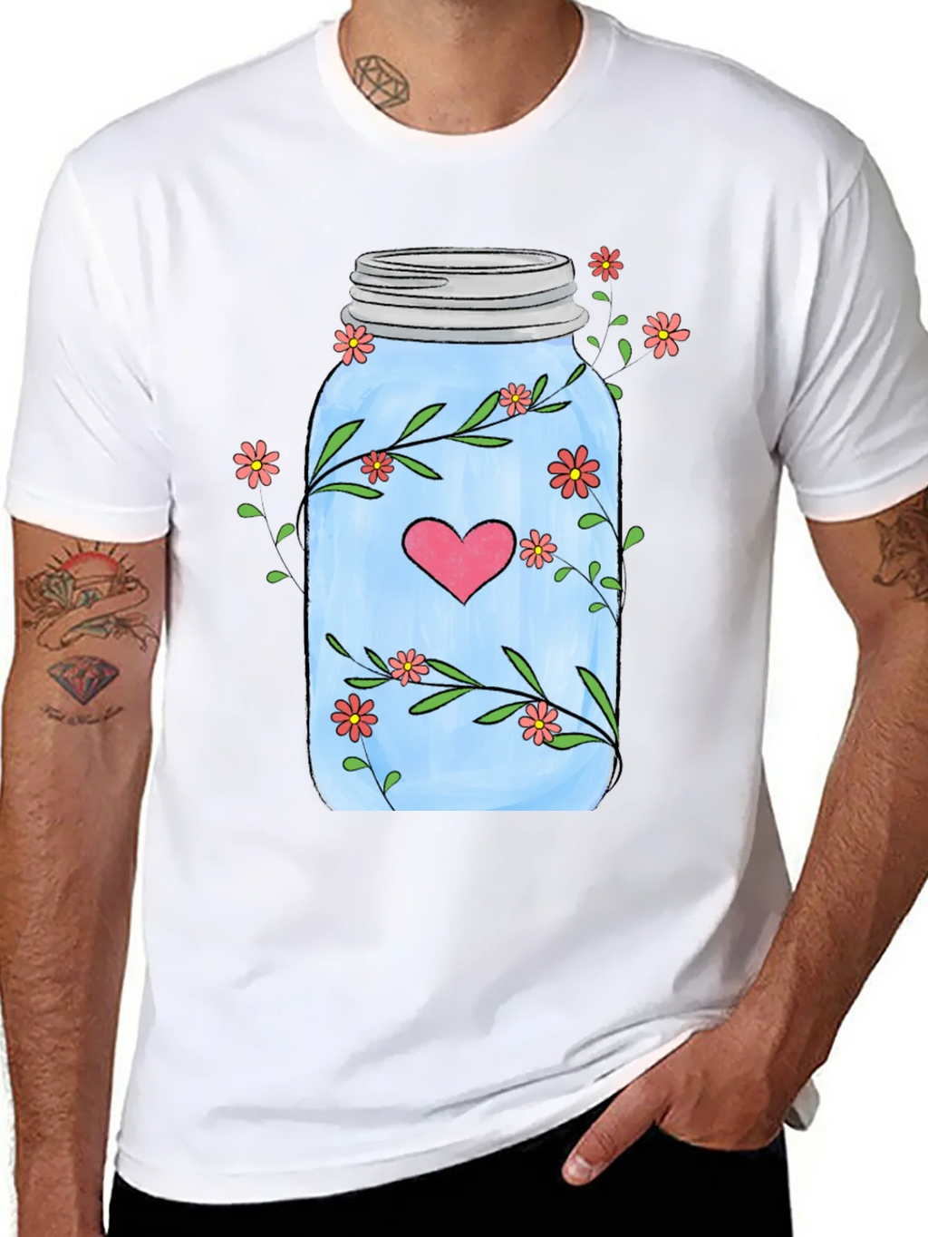 Floral Mason Jar Heart T-Shirt - Unique Design product image 7