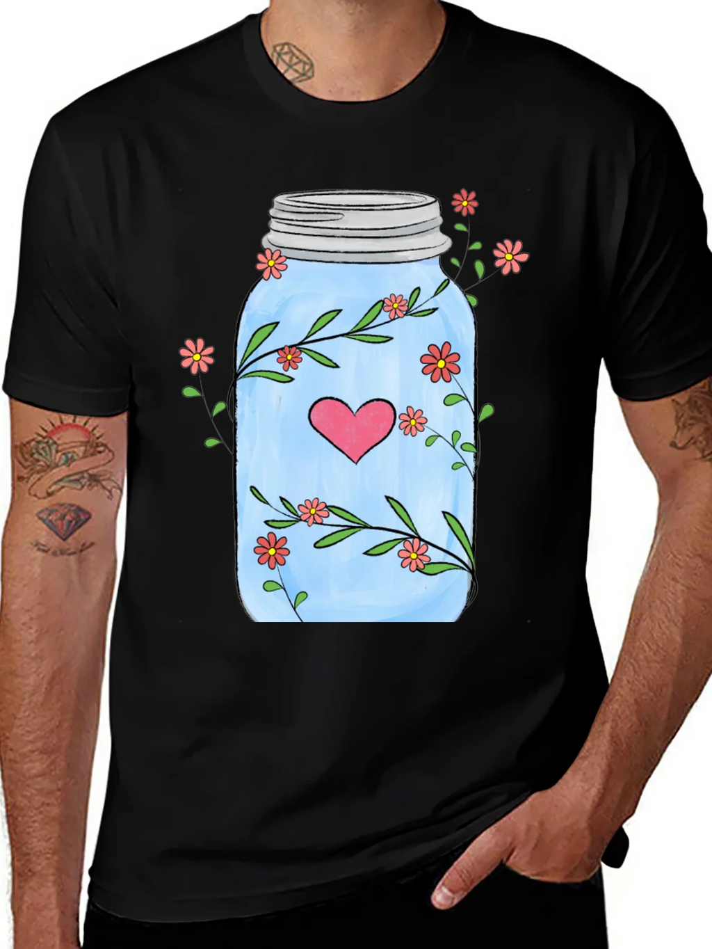 Floral Mason Jar Heart T-Shirt - Unique Design product image 1