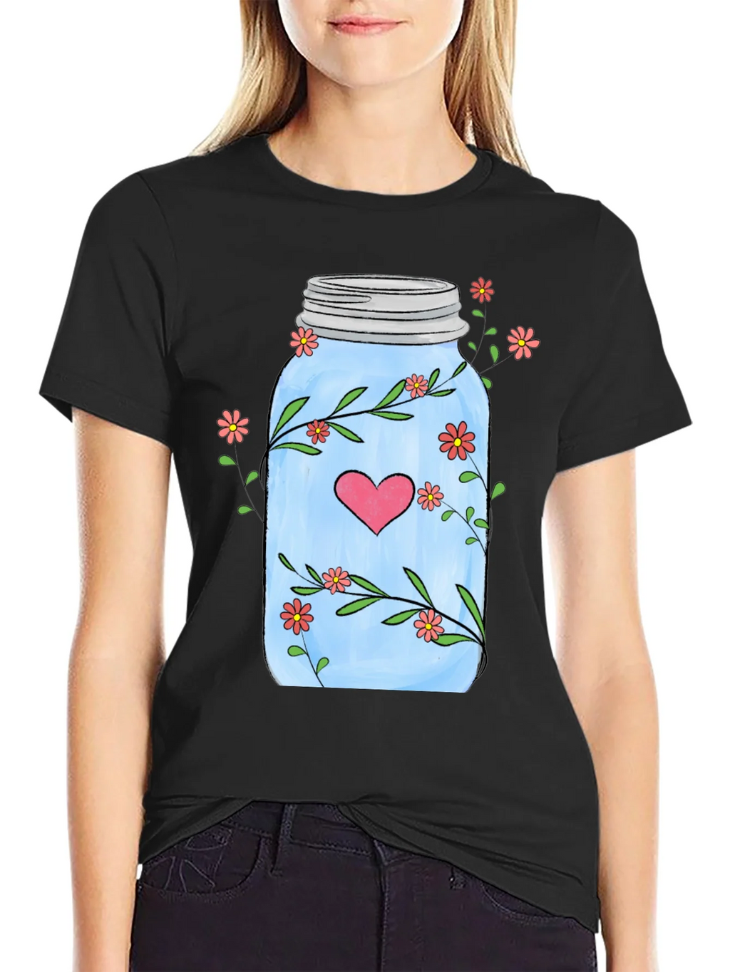 Floral Mason Jar Heart T-Shirt - Unique Design product image 2