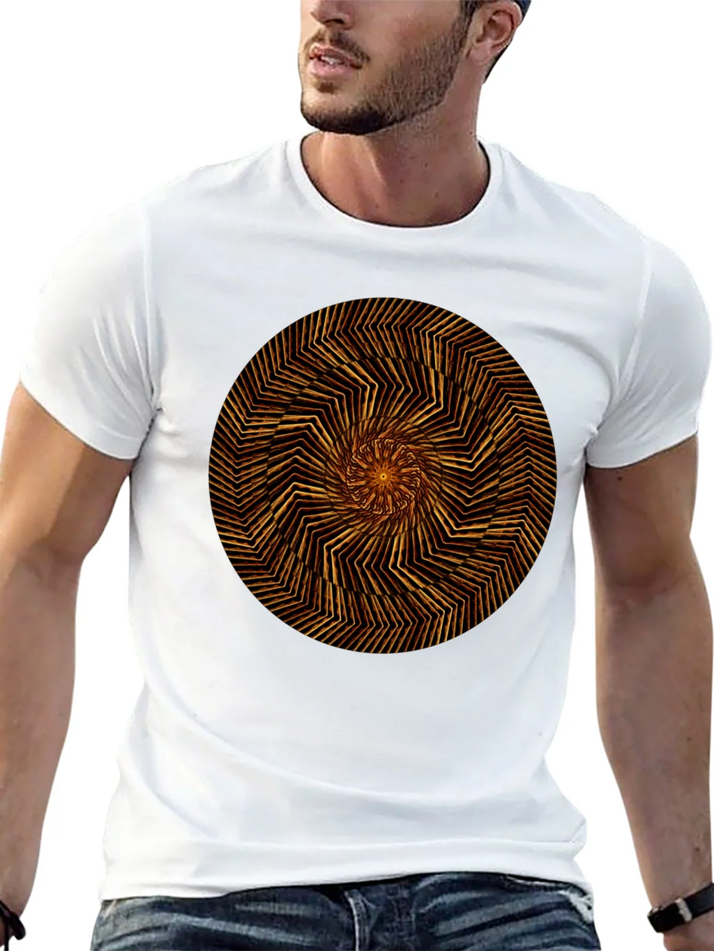 Geometric Spiral Graphic Tee - Black Cotton product image 3