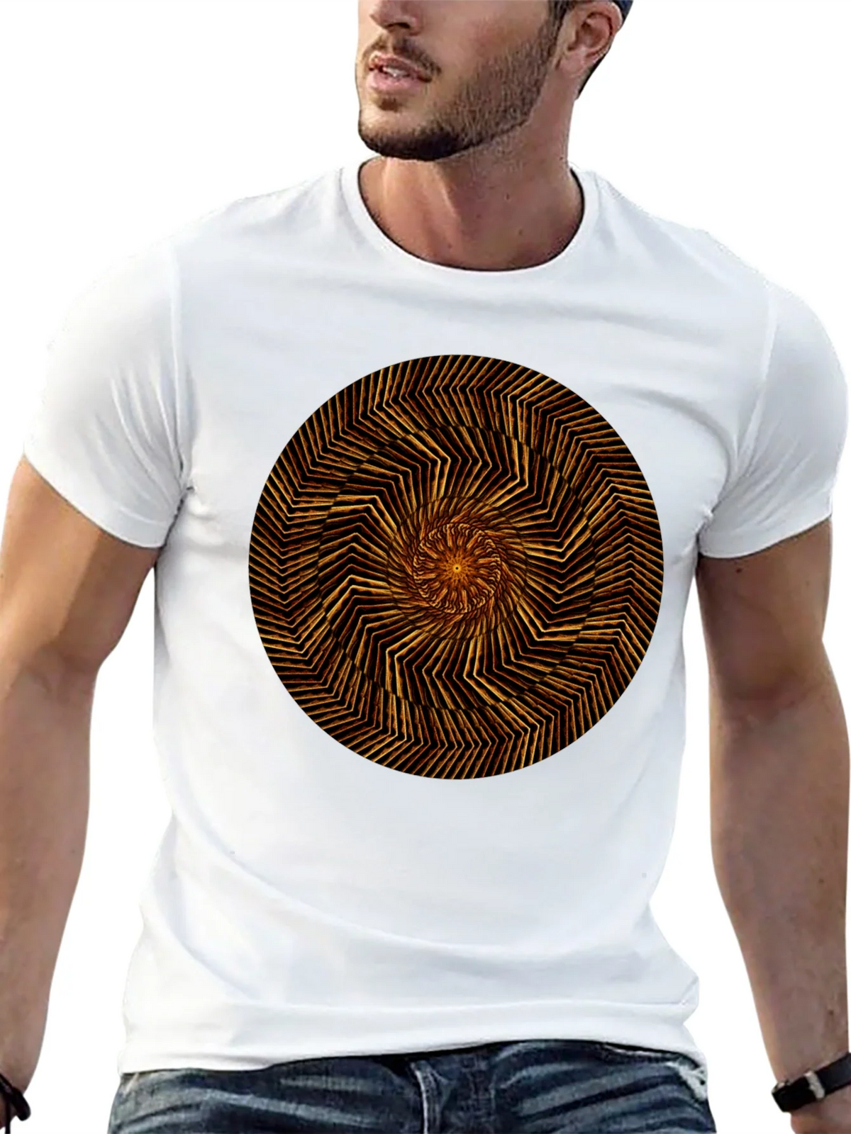 Geometric Spiral Graphic Tee - Black Cotton product image 3