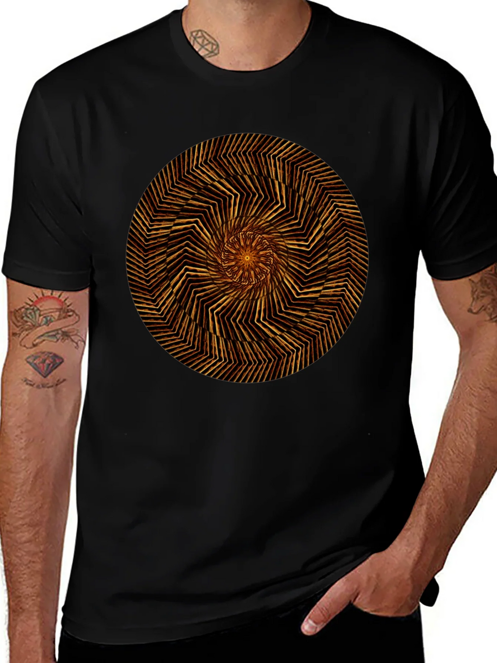 Geometric Spiral Graphic Tee - Black Cotton product image 1
