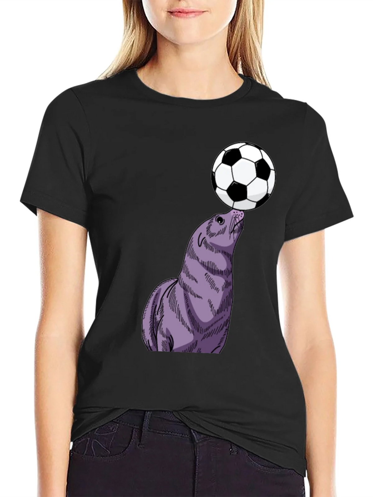 Seal Balancing Soccer Ball T-Shirt product image 2