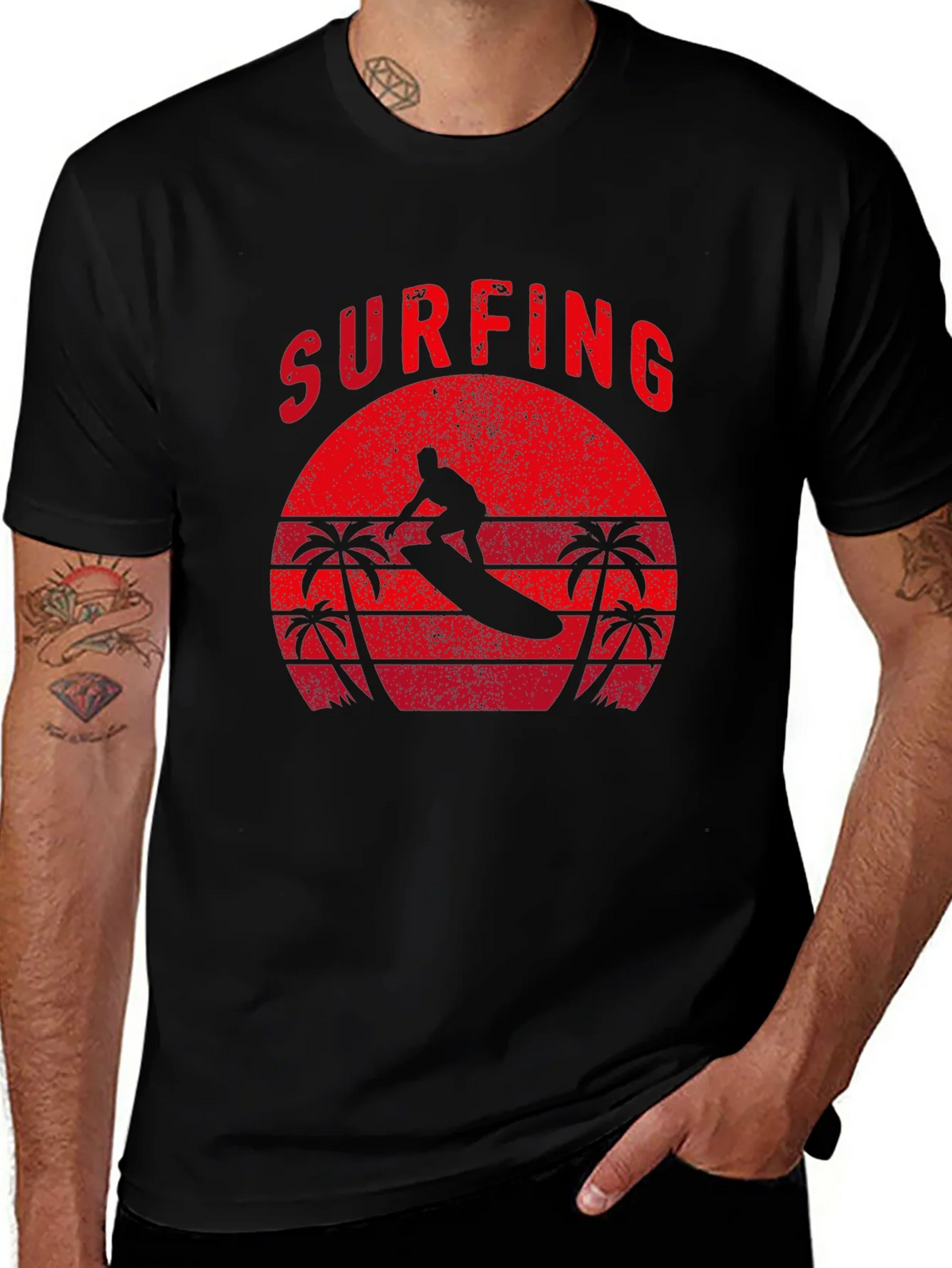 Surfing Silhouette Graphic Tee - Retro Style product image 1