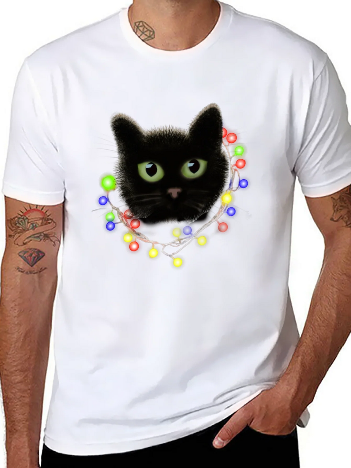 Black Cat Christmas Lights T-Shirt product image 6
