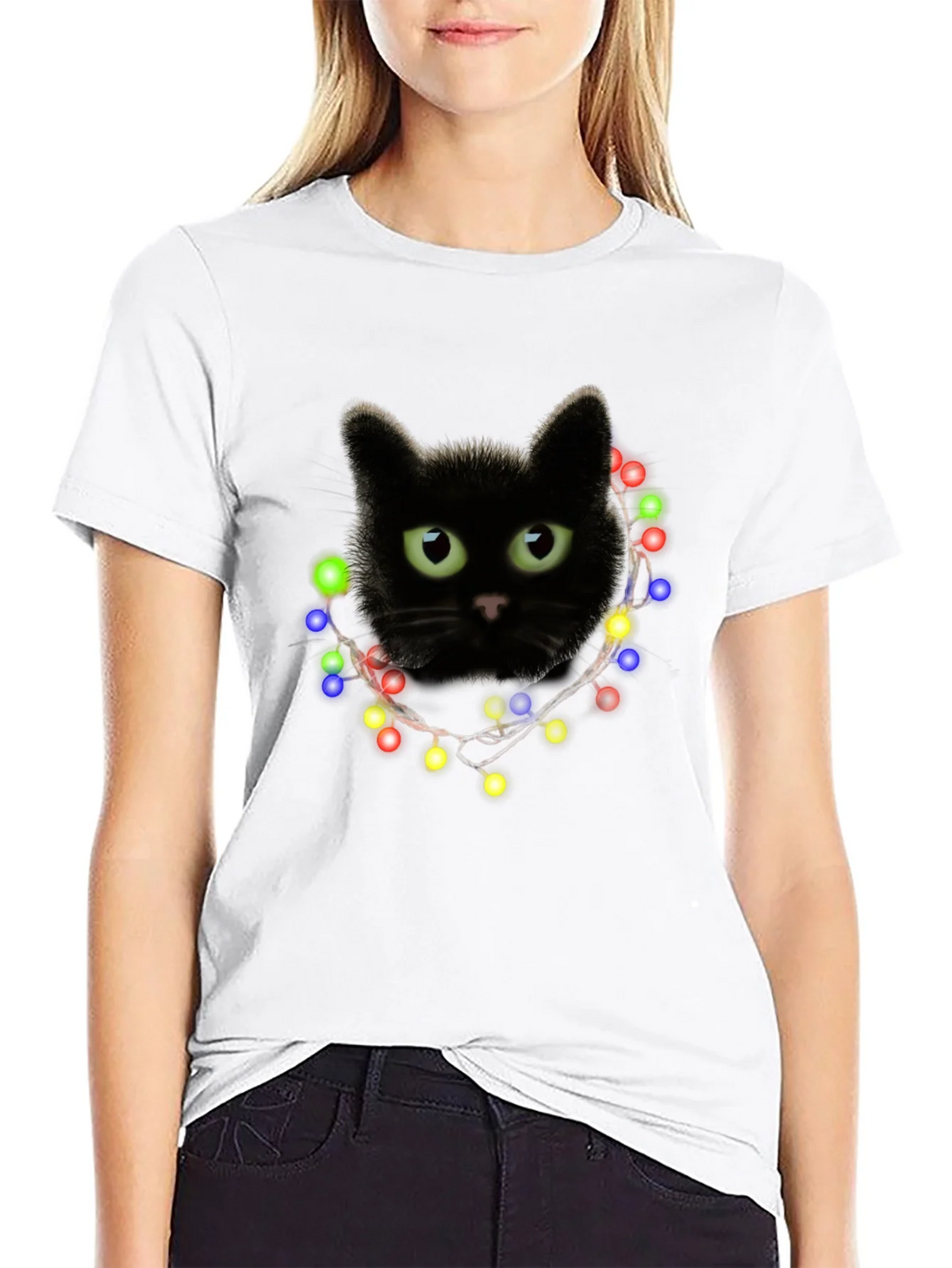 Black Cat Christmas Lights T-Shirt product image 7