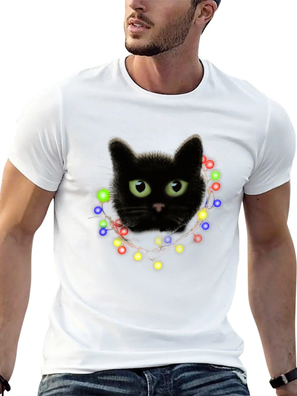 Black Cat Christmas Lights T-Shirt product image 10