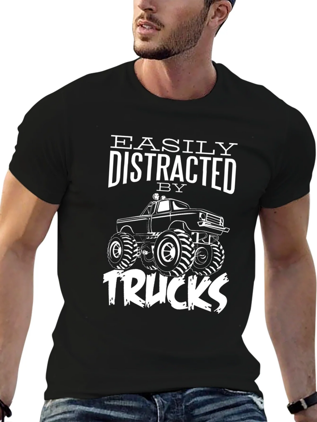 Easily Distracted by Trucks Black Graphic T-Shirt product image 6
