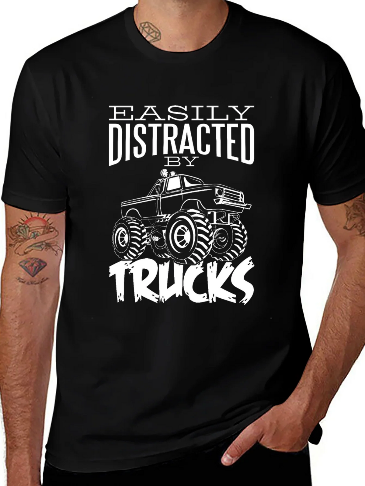 Easily Distracted by Trucks Black Graphic T-Shirt product image 1