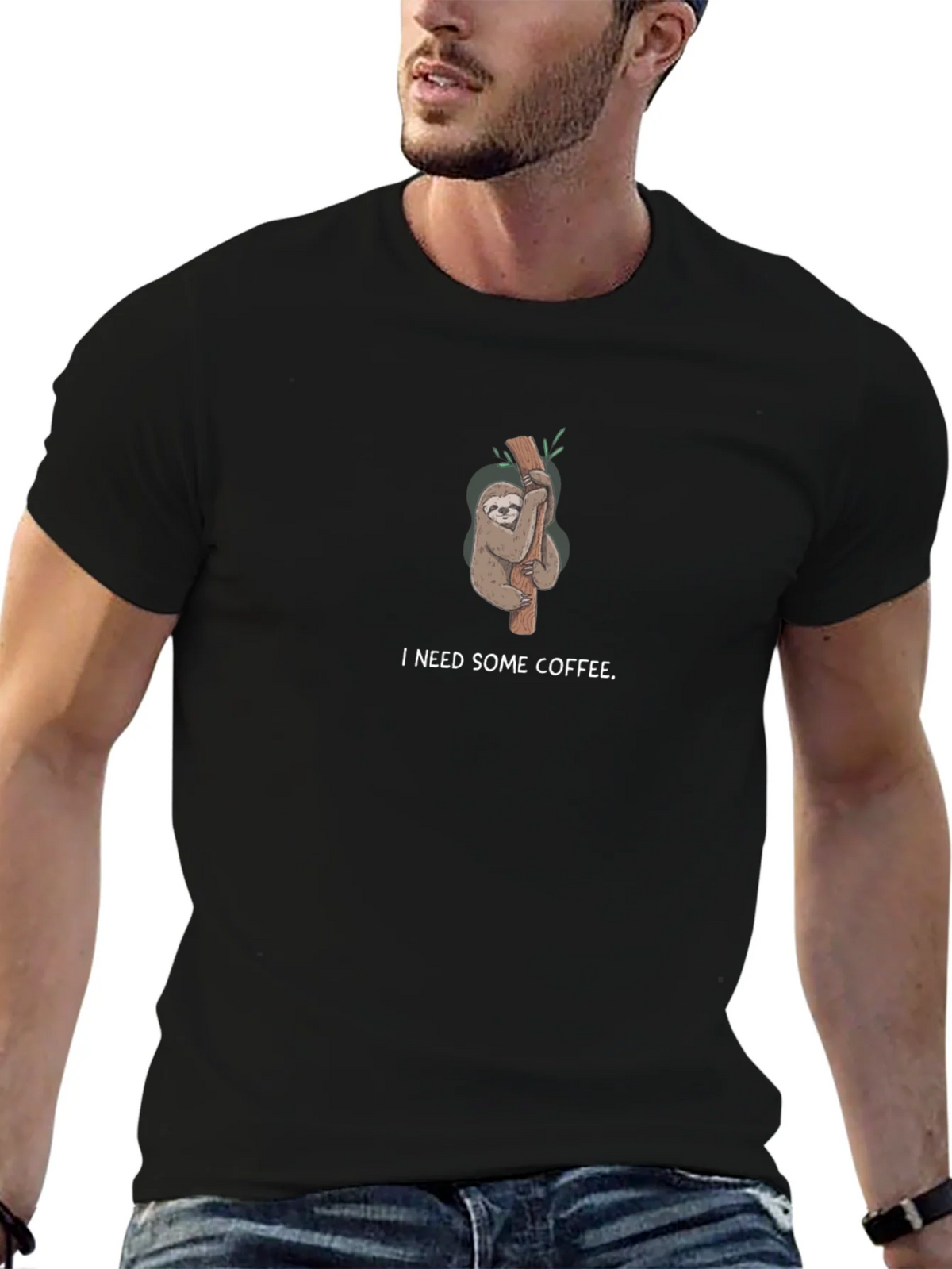 I Need Some Coffee Sloth Black T-Shirt product image 6