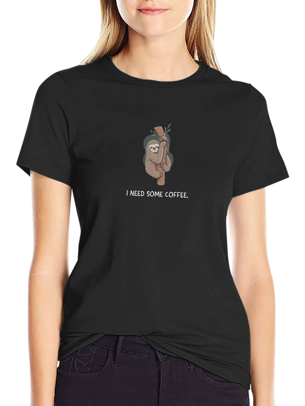 I Need Some Coffee Sloth Black T-Shirt product image 2