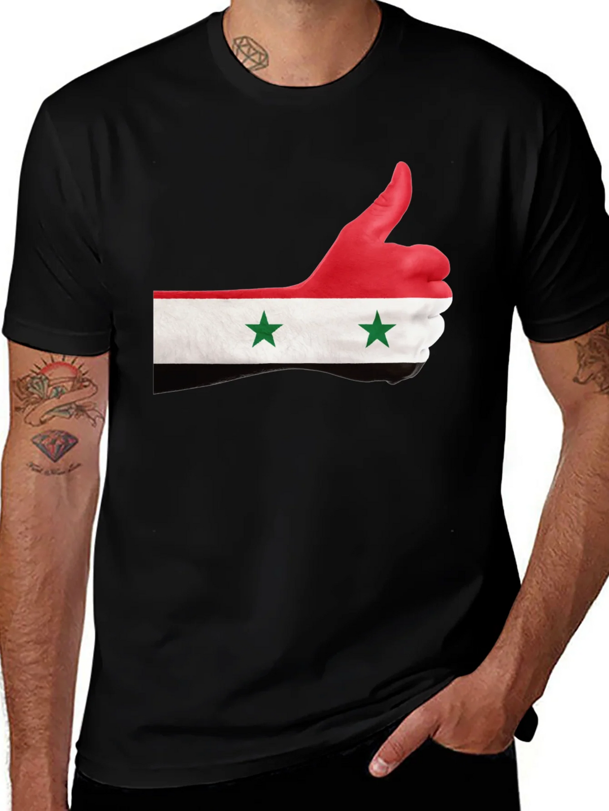 Syria Flag Thumbs Up Graphic Black T-Shirt product image 1