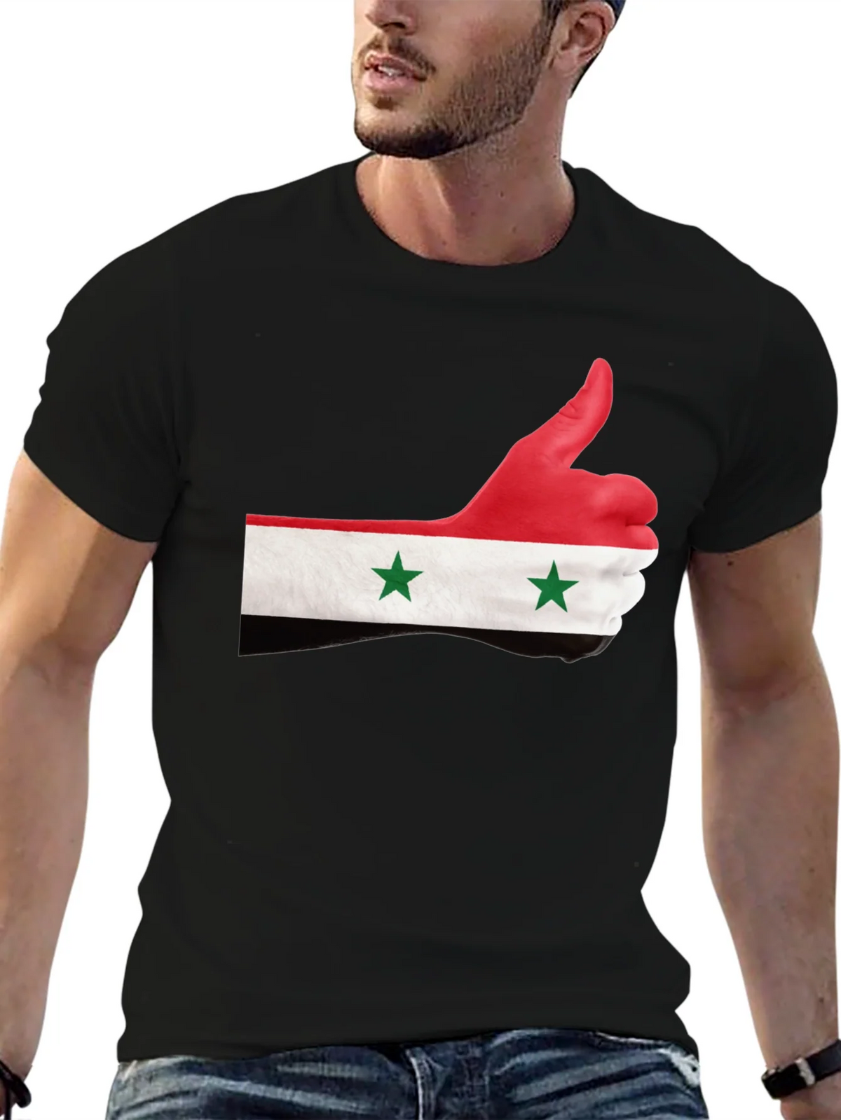 Syria Flag Thumbs Up Graphic Black T-Shirt product image 6