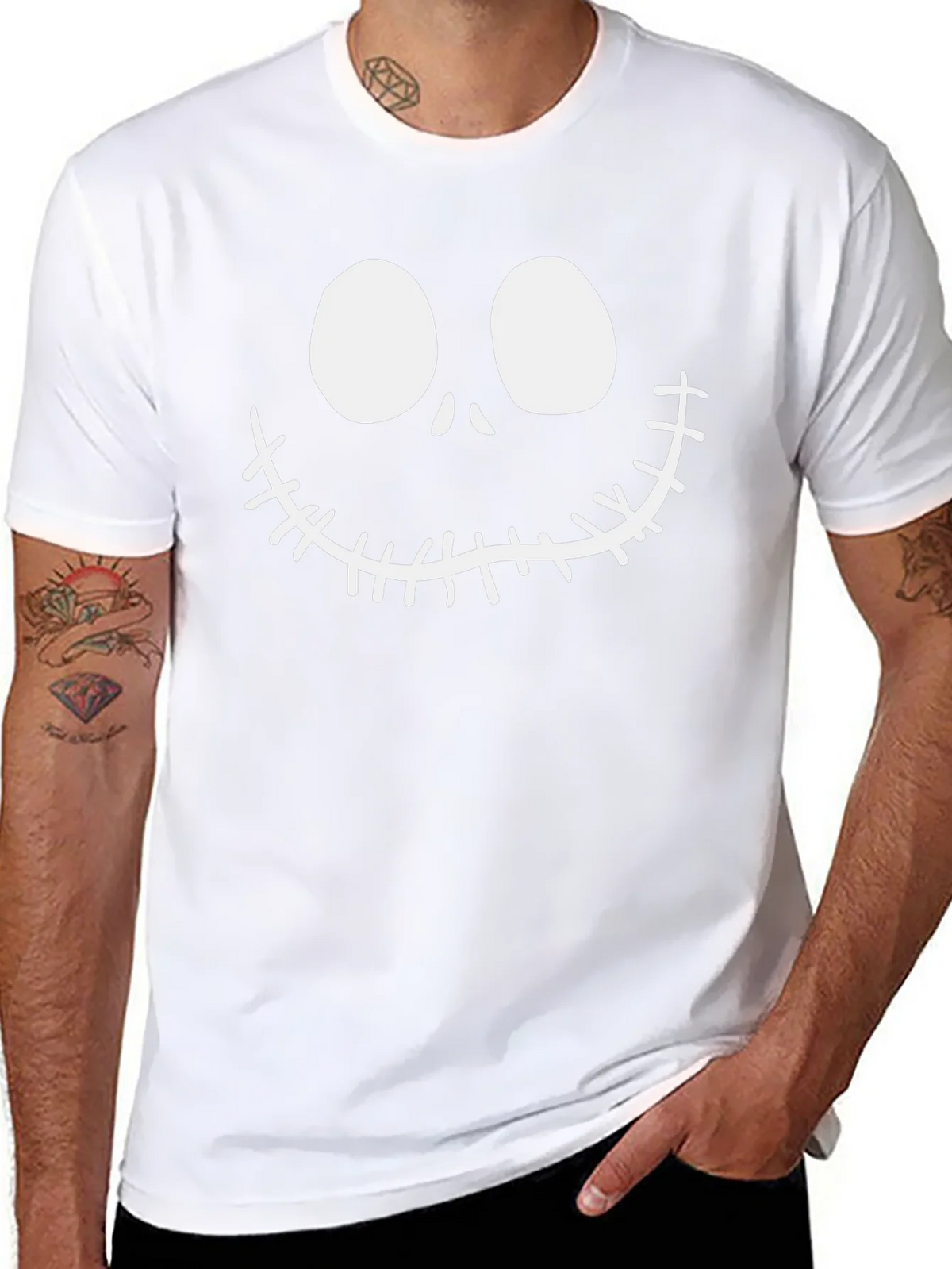 Jack Skellington Face Black Cotton T-Shirt product image 7
