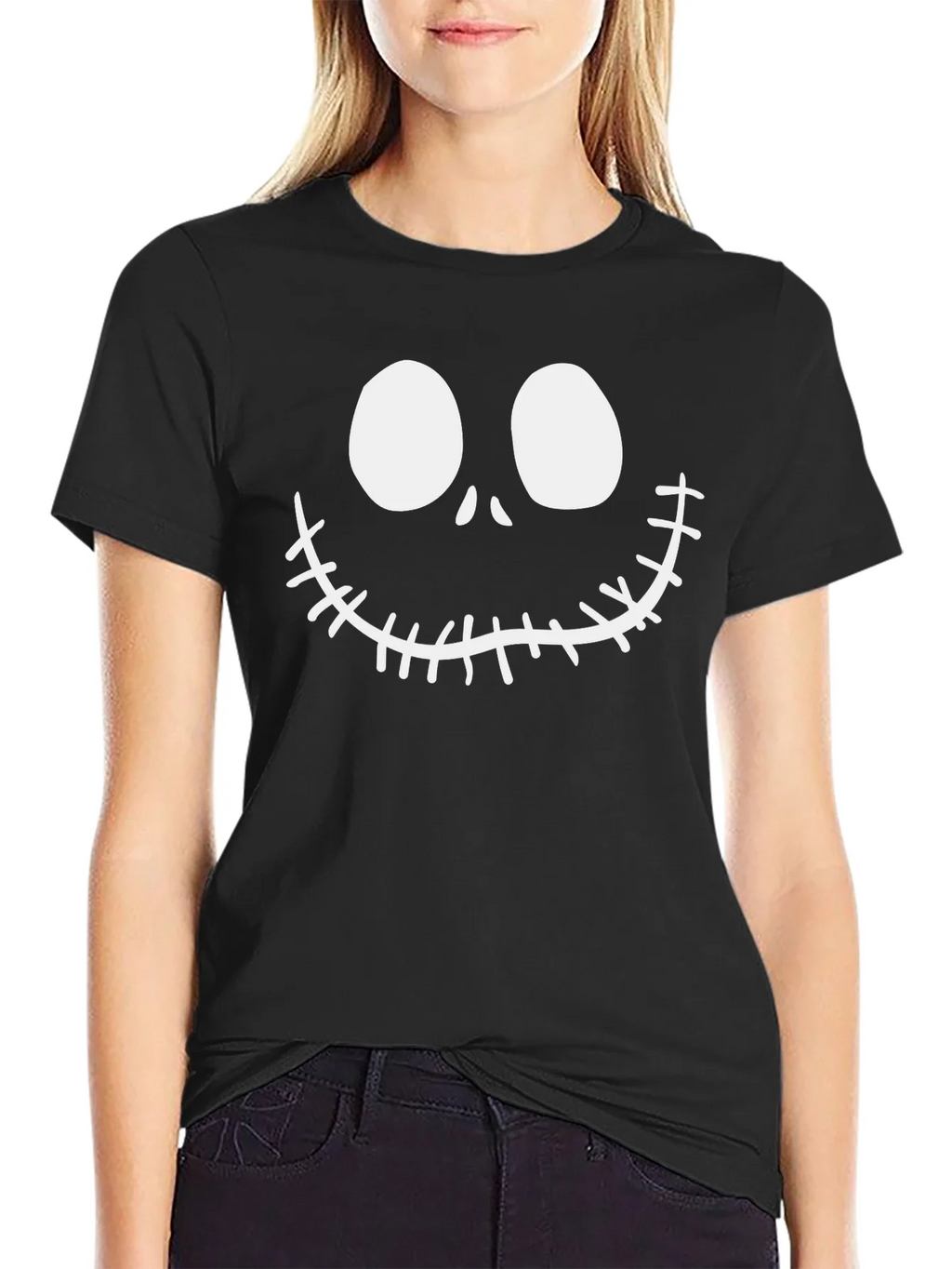 Jack Skellington Face Black Cotton T-Shirt product image 2