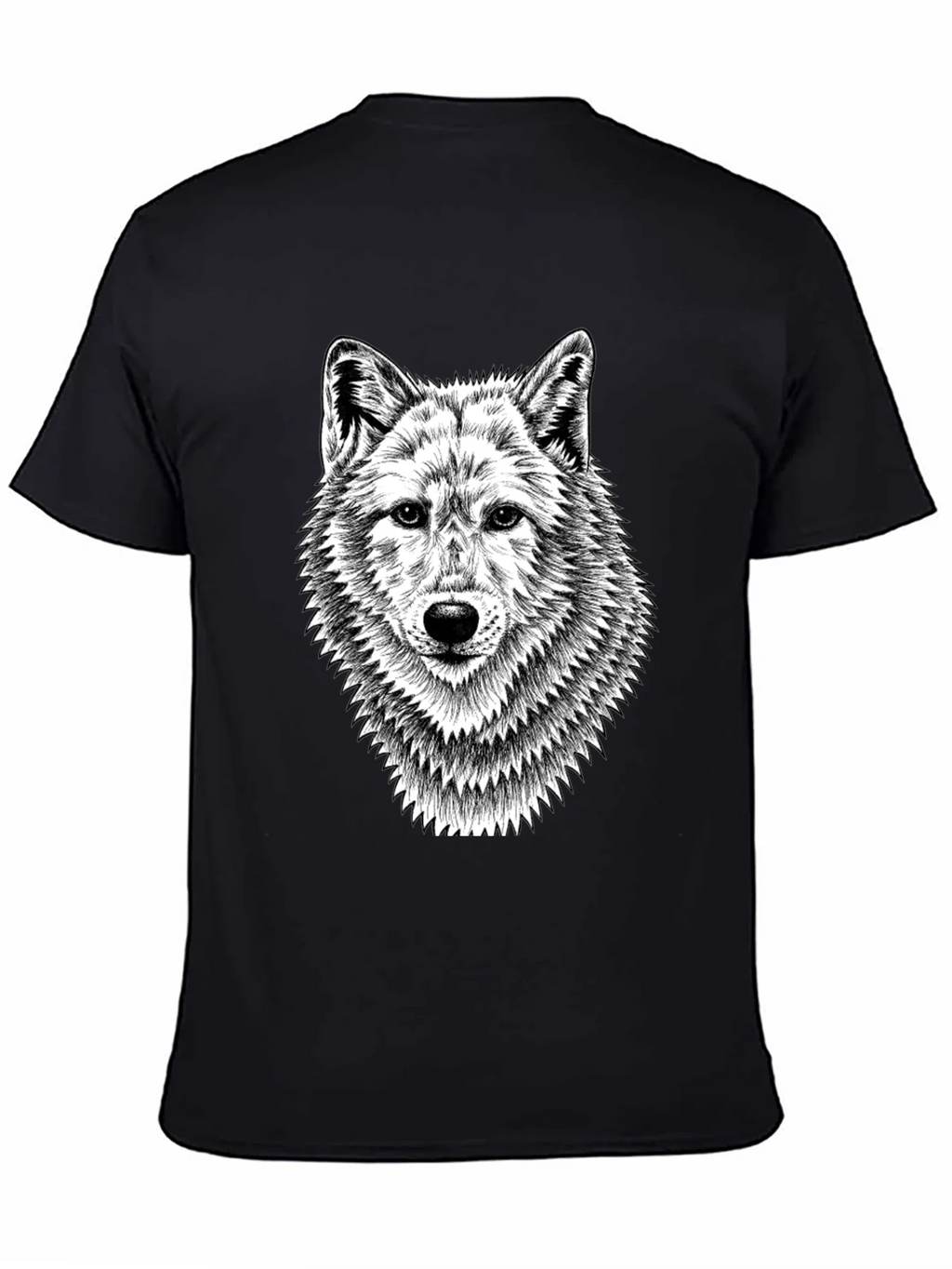 Black T-Shirt with Wolf Graphic Print for Men product image 4