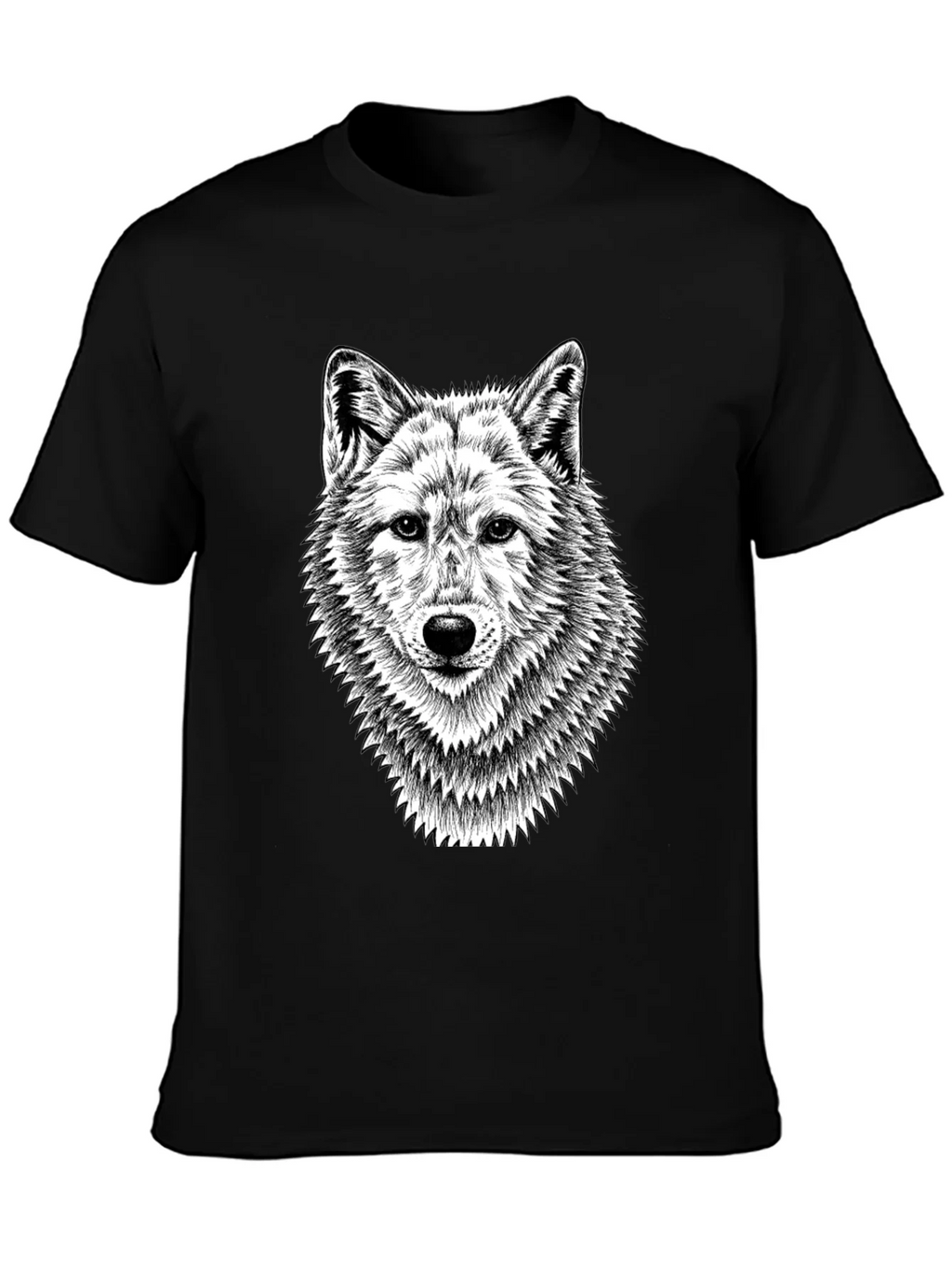 Black T-Shirt with Wolf Graphic Print for Men product image 3