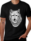 Black T-Shirt with Wolf Graphic Print for Men product image 1