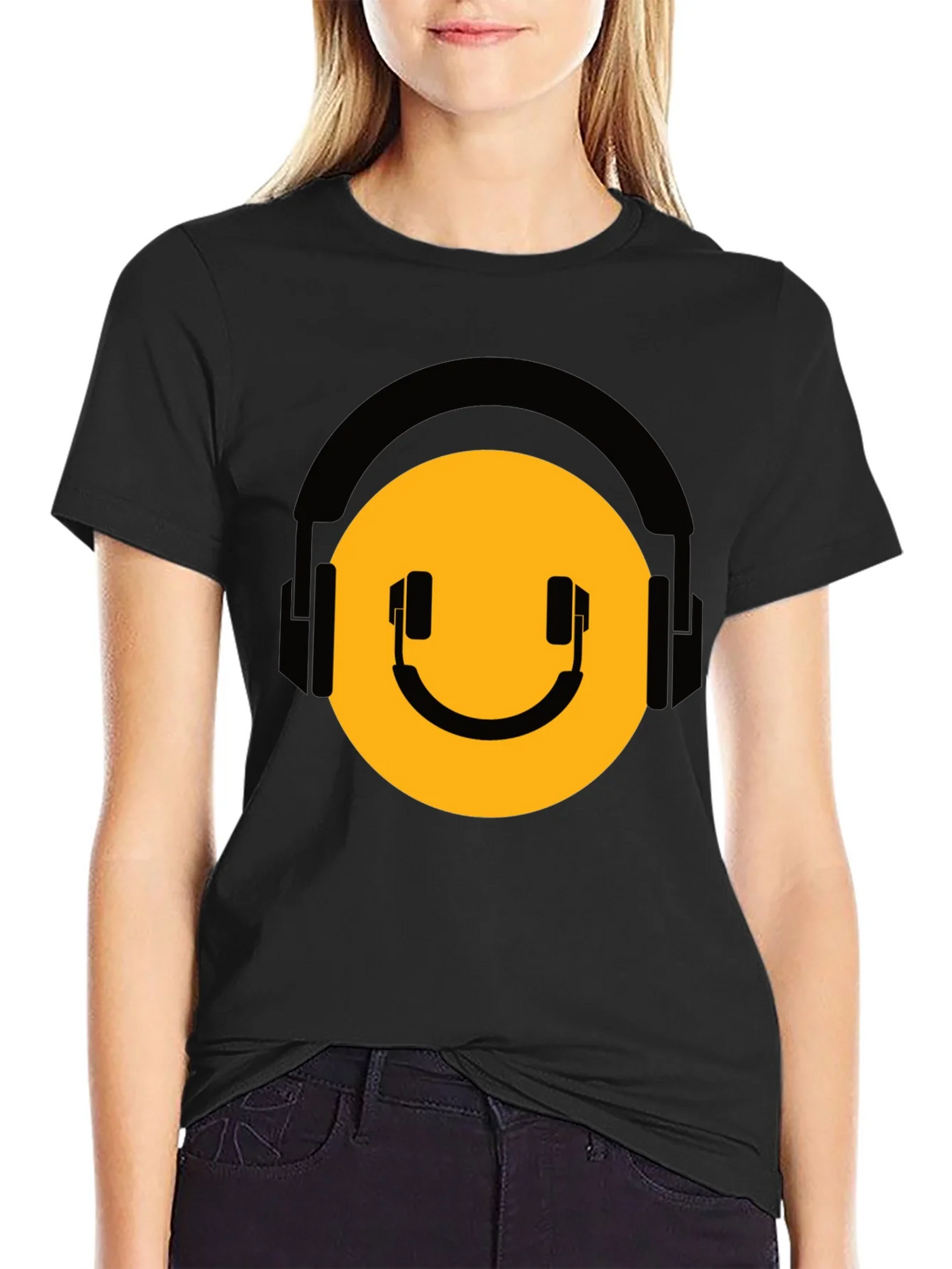 DJ Smiley Face Black T-Shirt product image 1