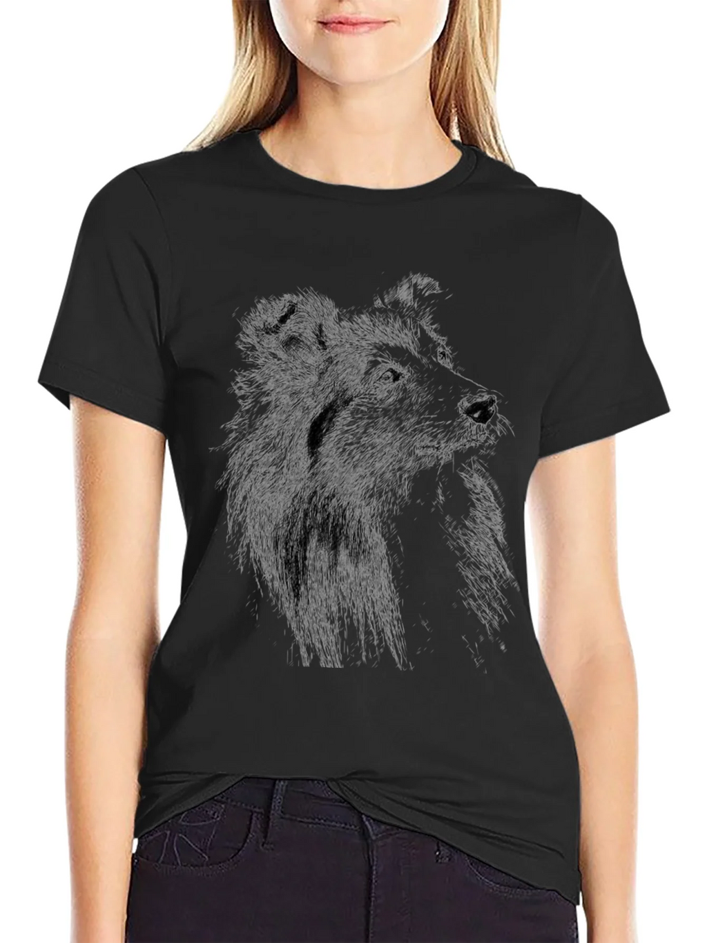 Dog Sketch Graphic Black T-Shirt product image 2