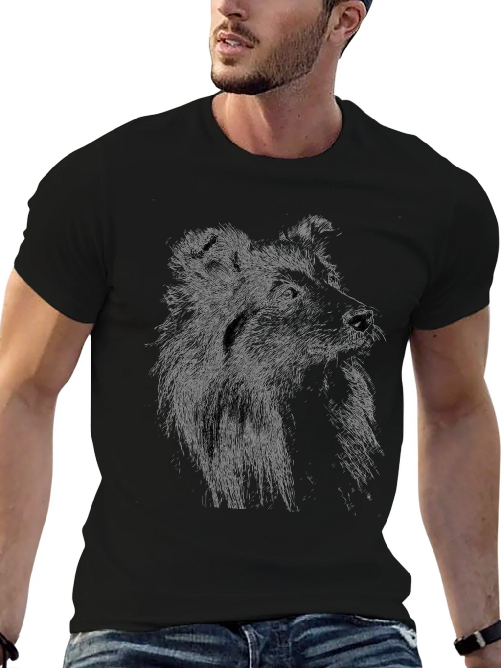 Dog Sketch Graphic Black T-Shirt product image 6