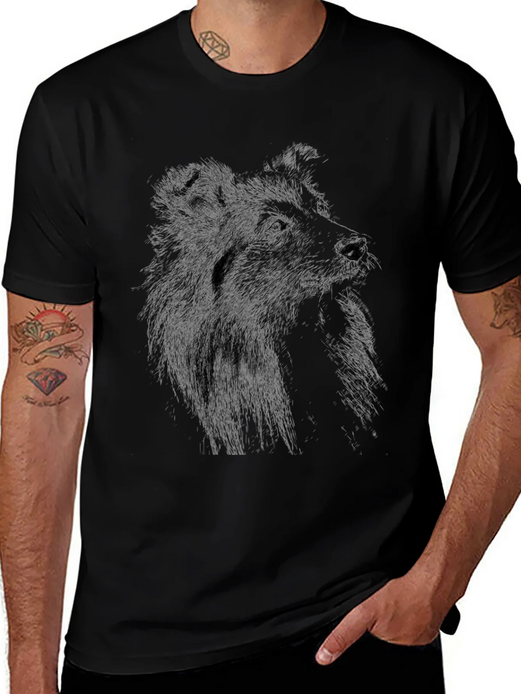 Dog Sketch Graphic Black T-Shirt product image 1