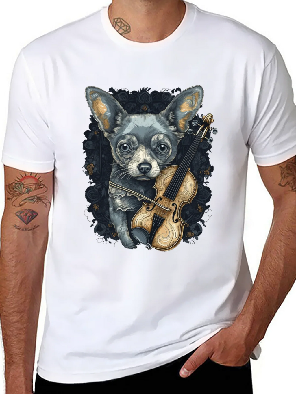 Dog with Violin Graphic Tee - Black product image 7