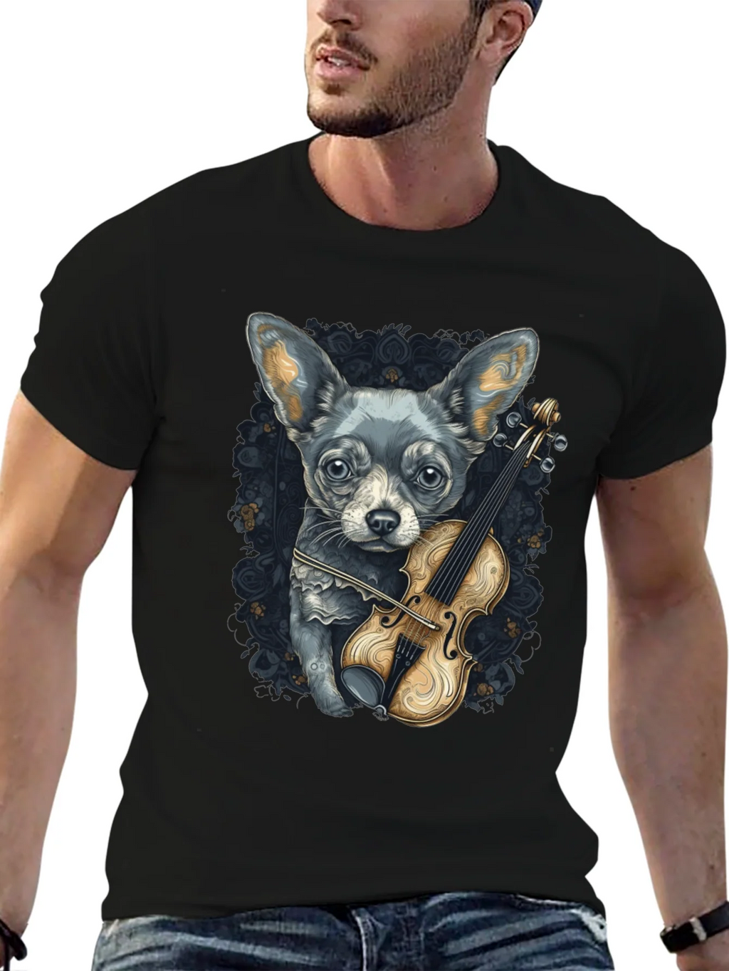 Dog with Violin Graphic Tee - Black product image 6