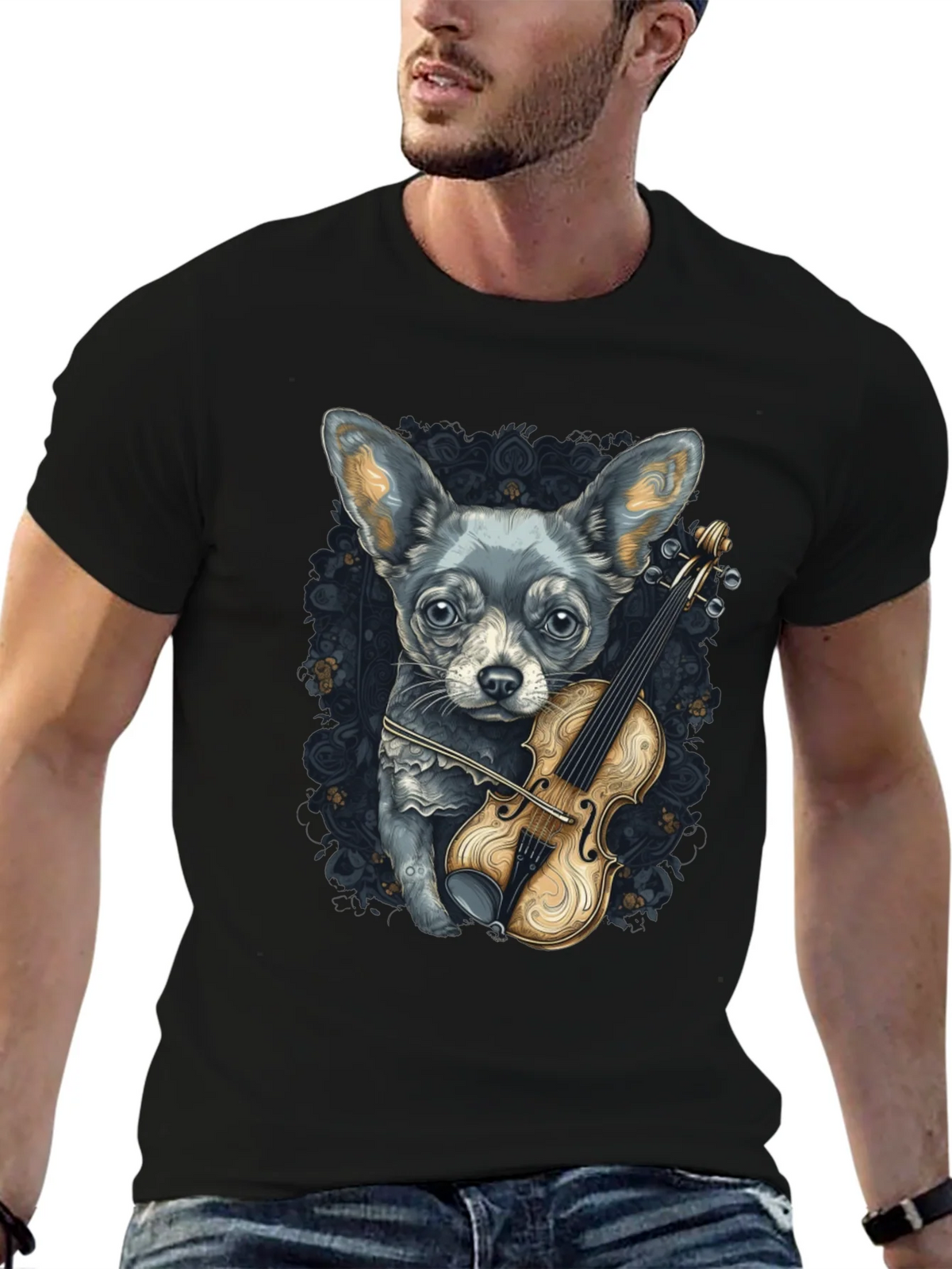 Dog with Violin Graphic Tee - Black product image 6