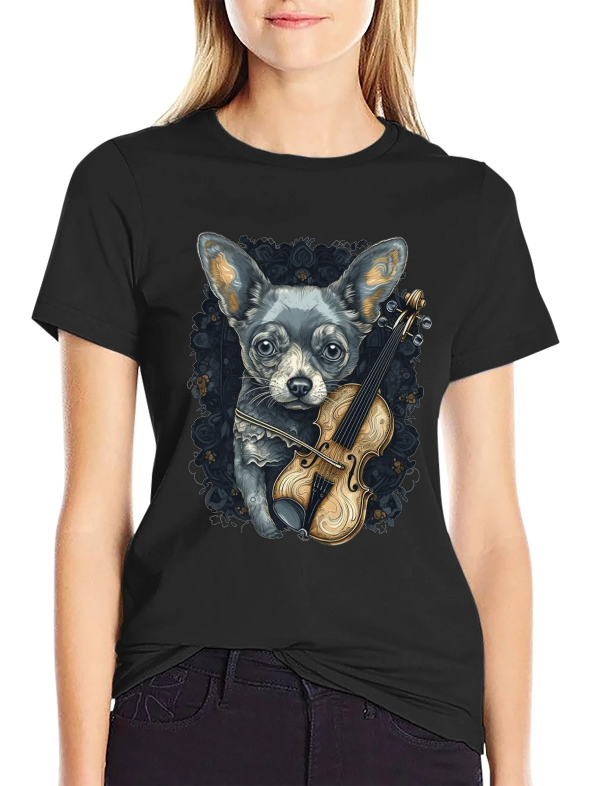 Dog with Violin Graphic Tee - Black product image 2