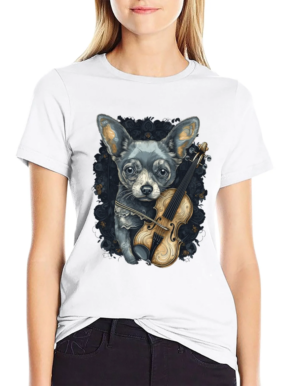 Dog with Violin Graphic Tee - Black product image 8