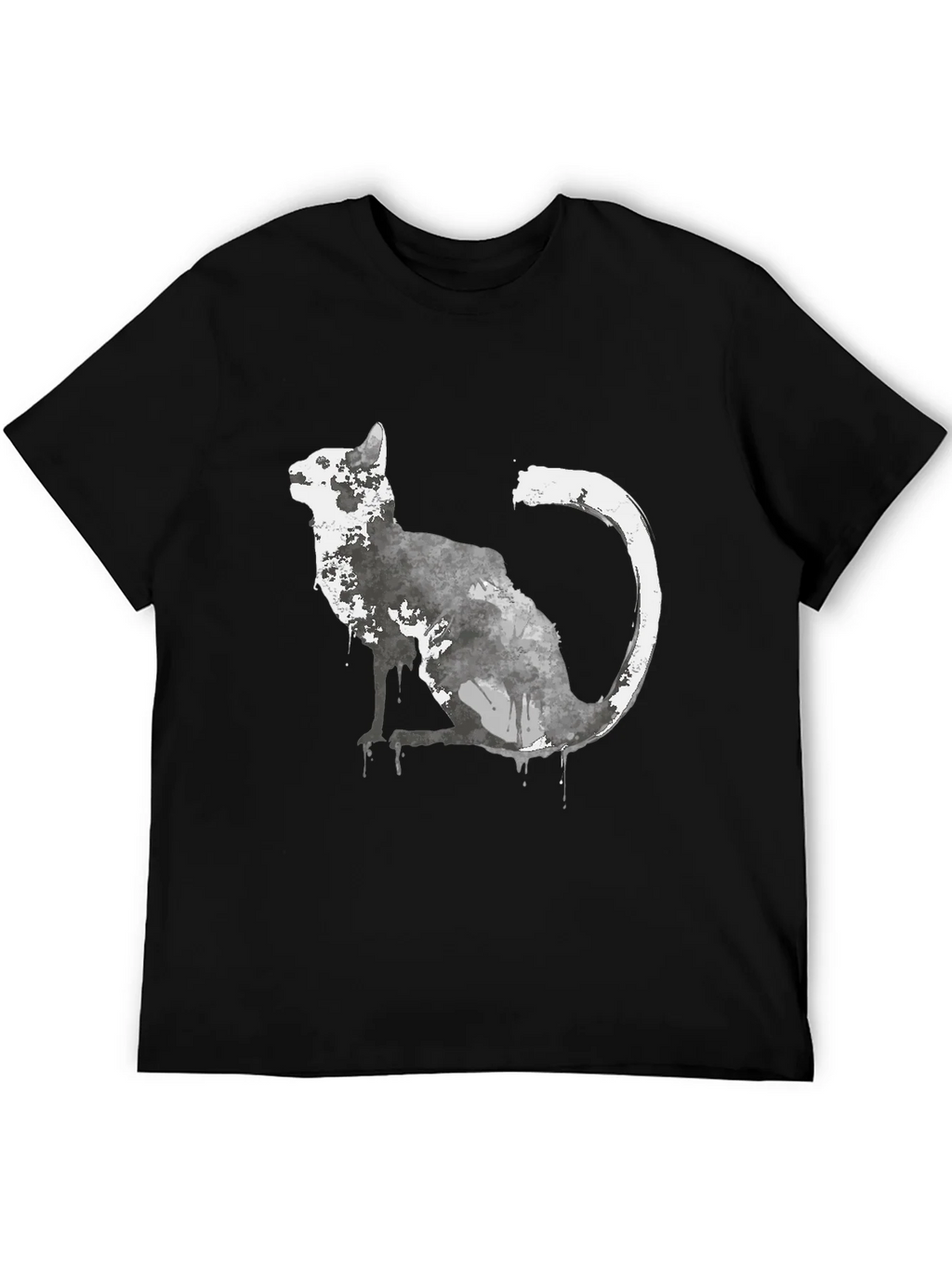 Watercolor Cat Graphic Black T-Shirt product image 5