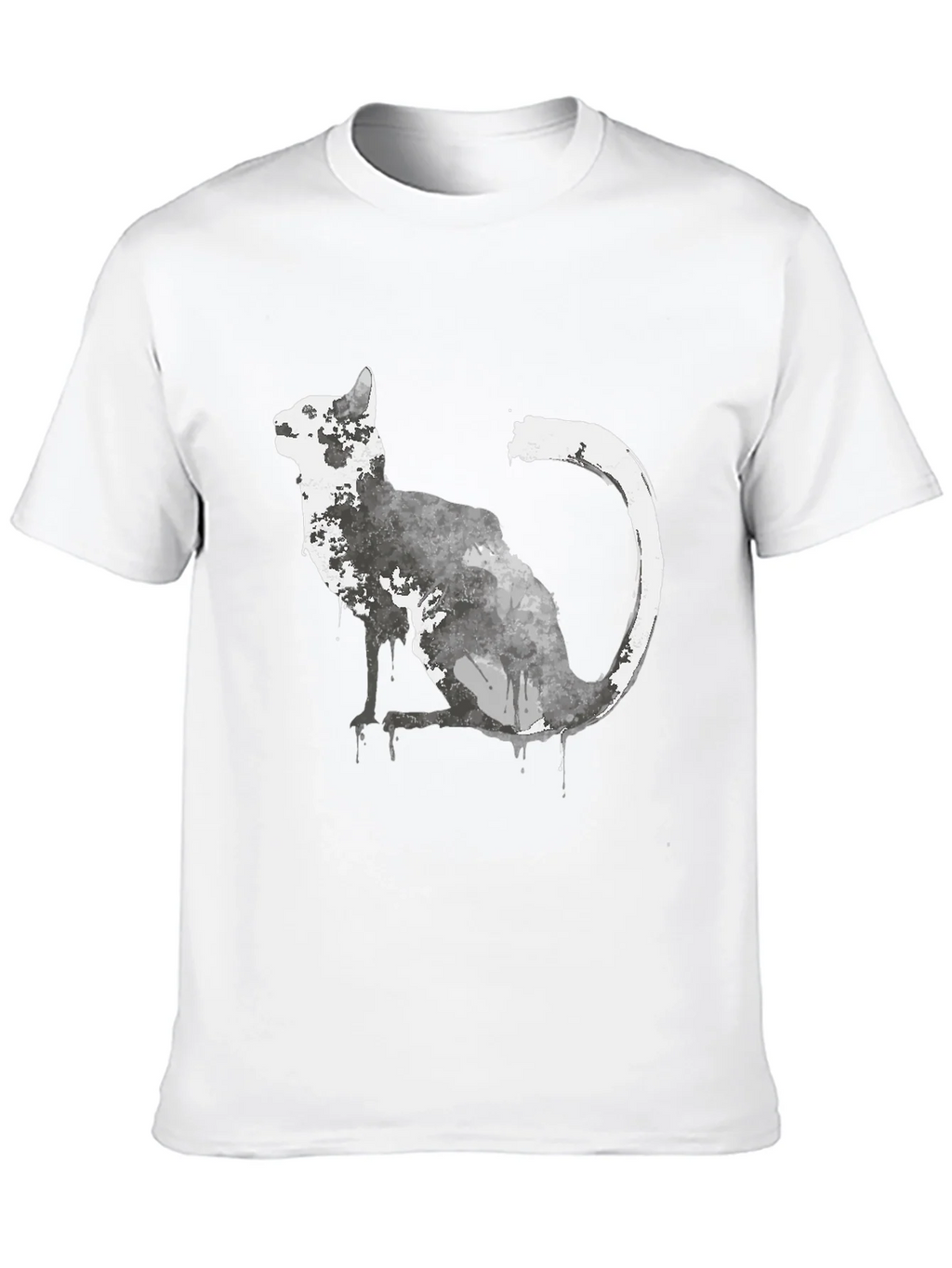 Watercolor Cat Graphic Black T-Shirt product image 9