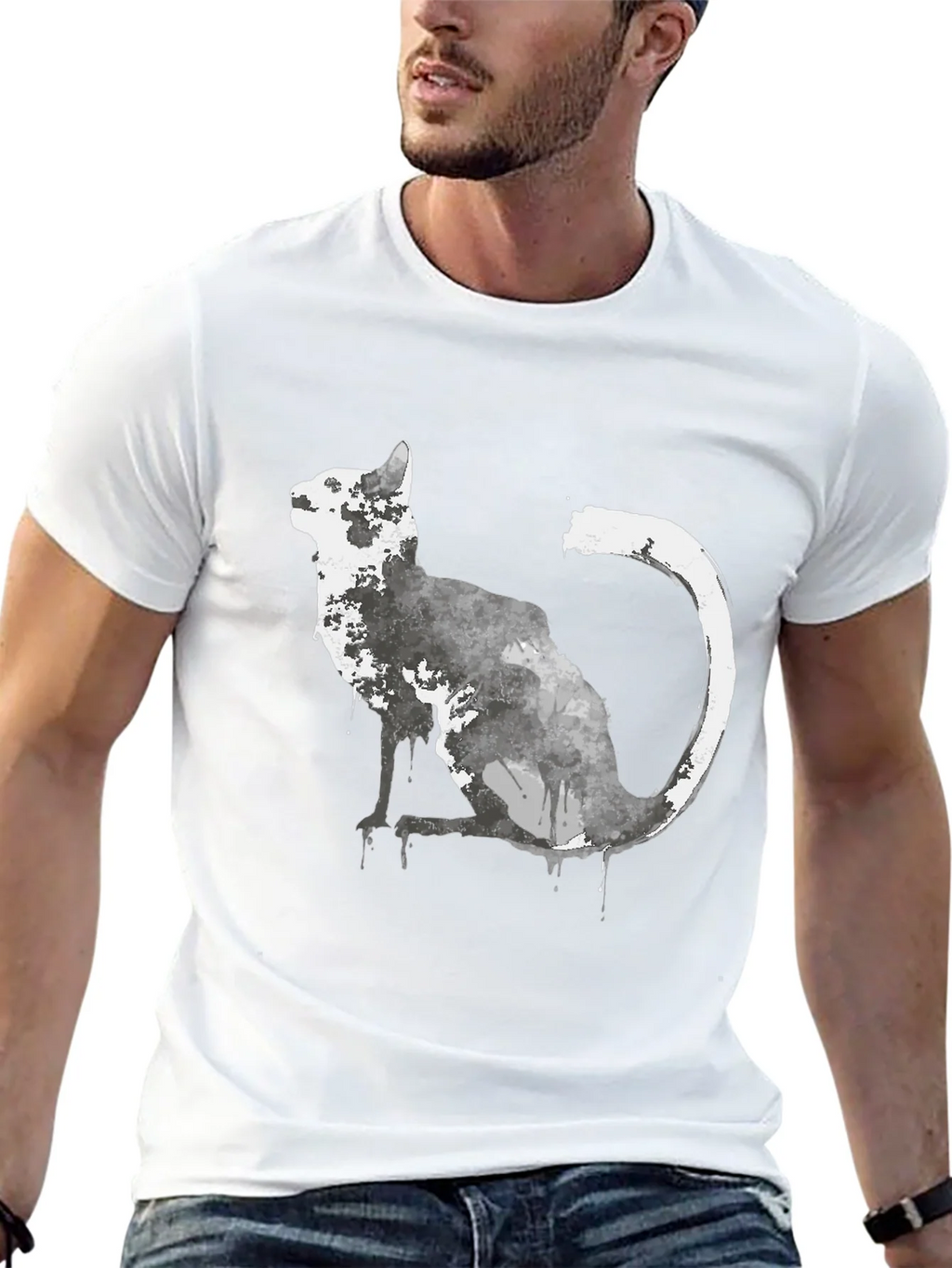Watercolor Cat Graphic Black T-Shirt product image 12