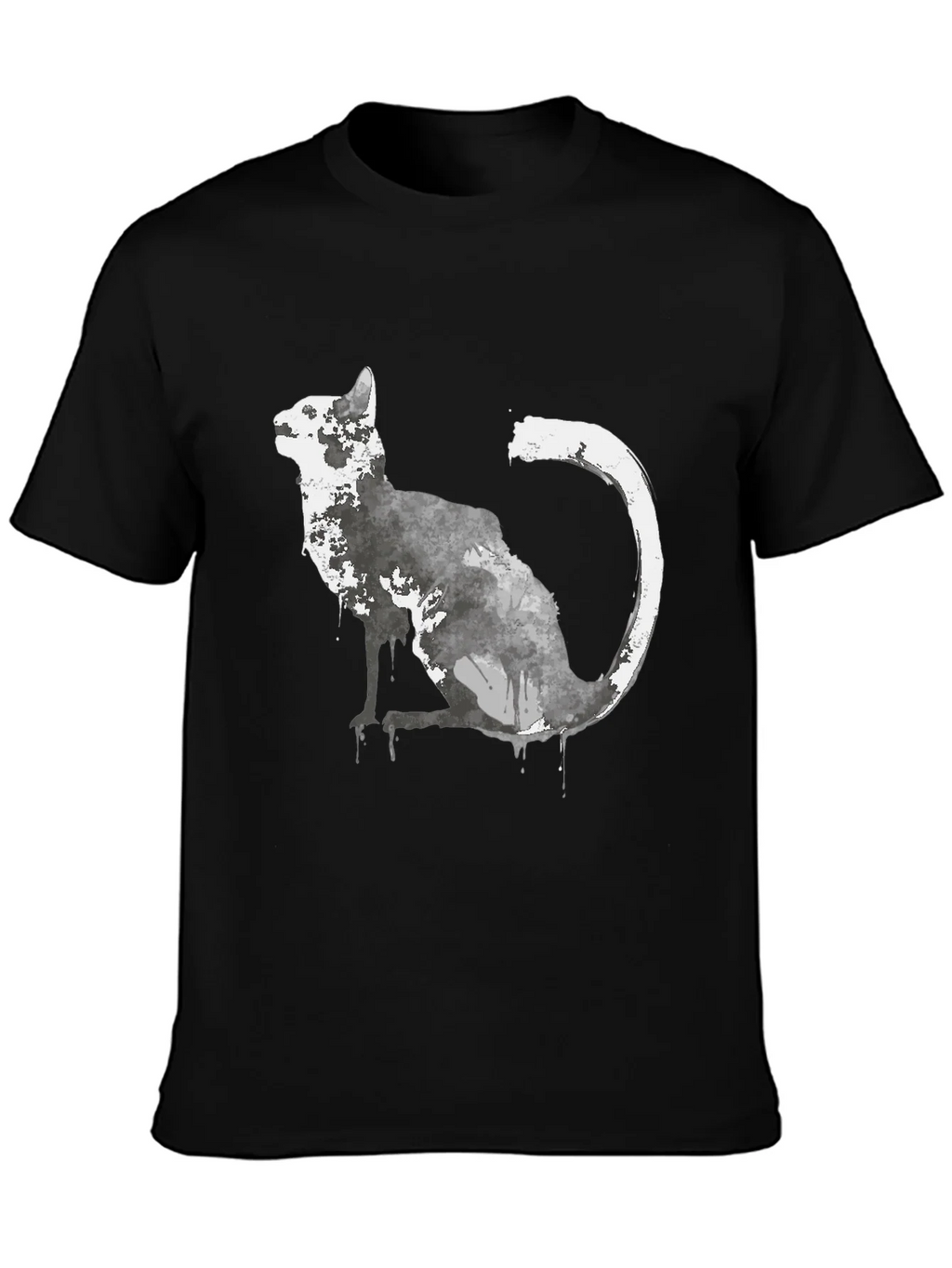 Watercolor Cat Graphic Black T-Shirt product image 3