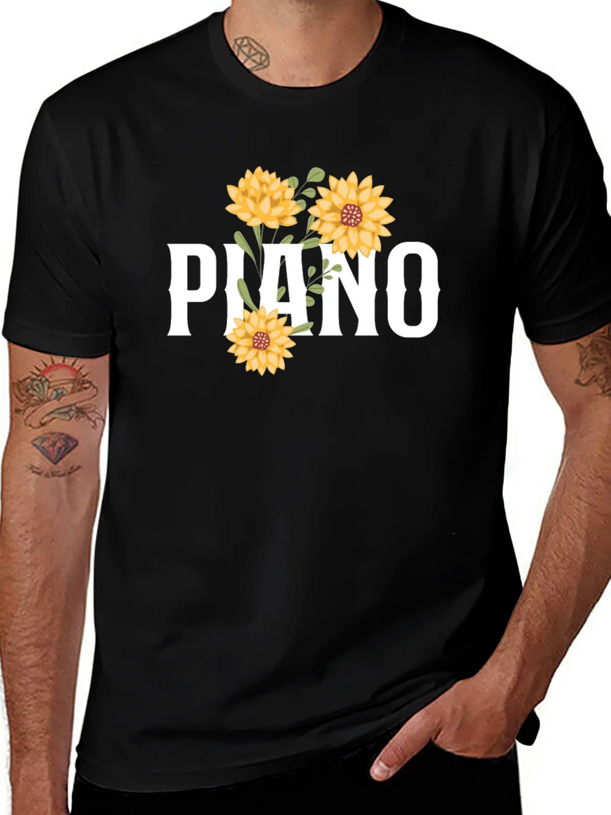 Piano Floral Graphic Tee - Black product image 1