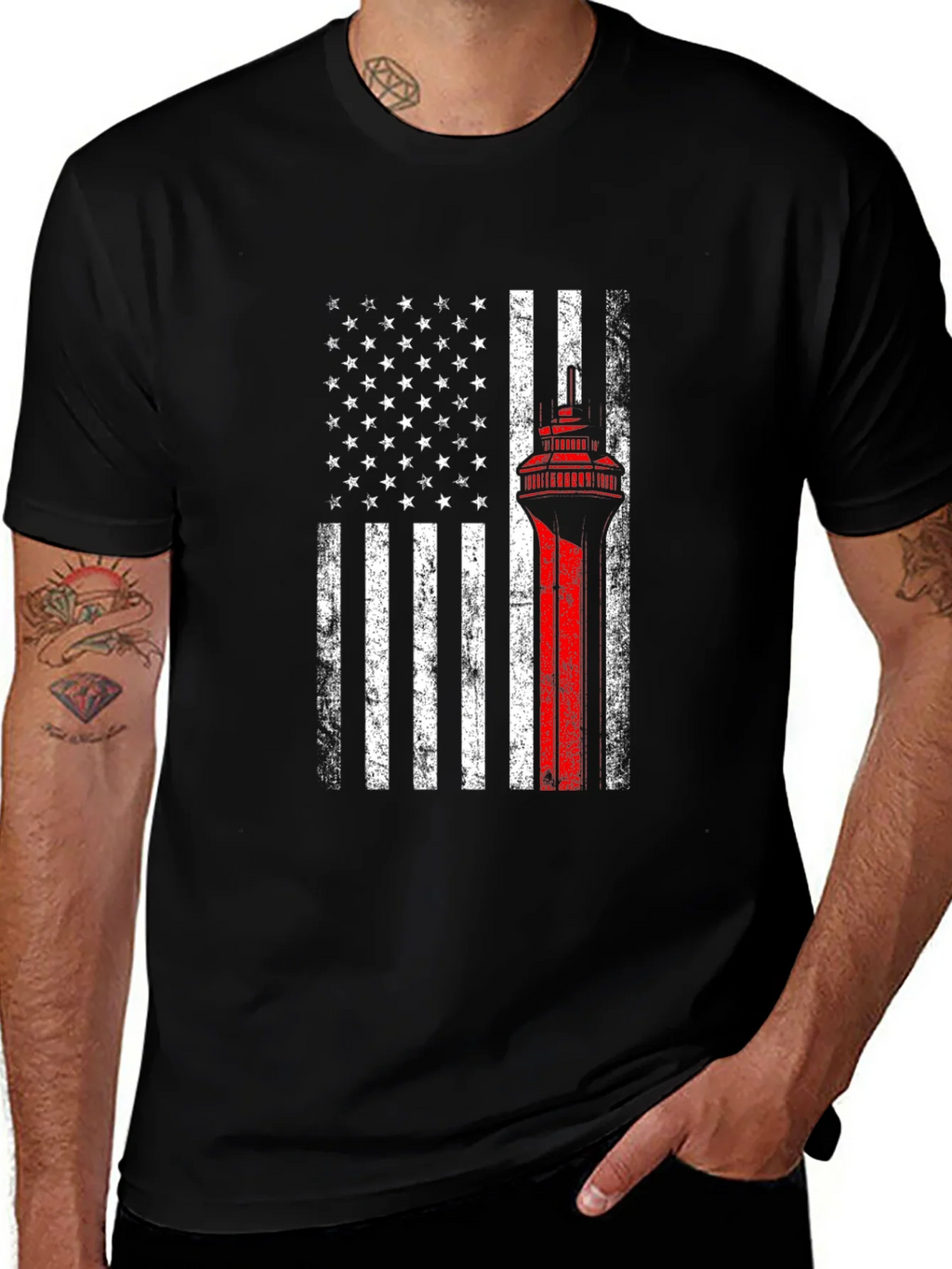 American Flag Firefighter T-Shirt - Thin Red Line product image 1