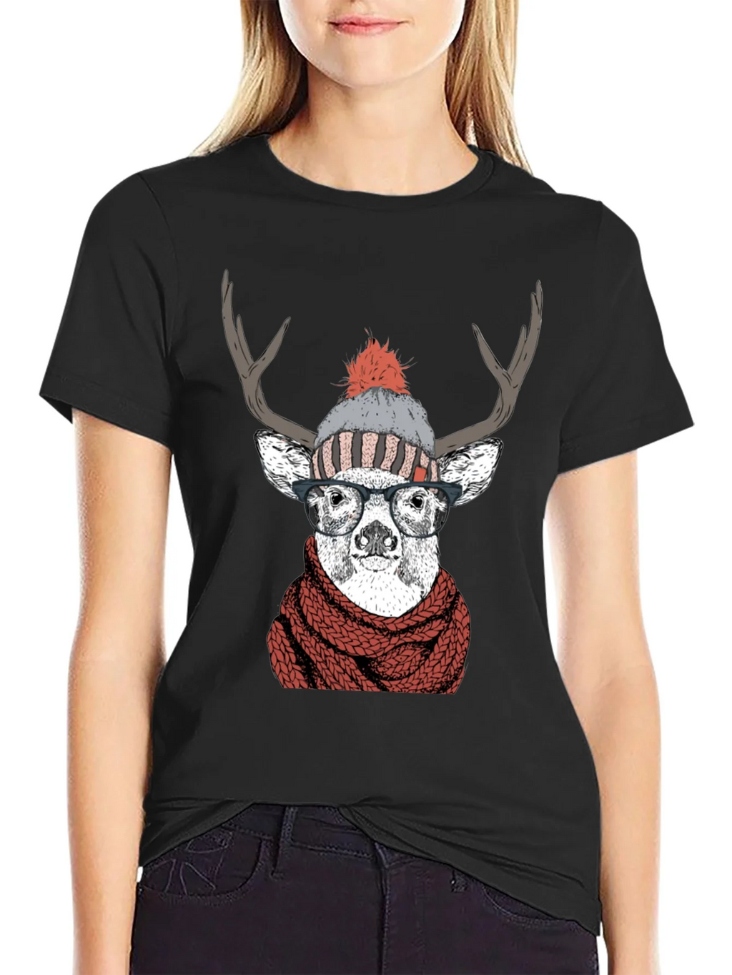 Hipster Deer Graphic Tee - Antler Scarf & Glasses product image 2