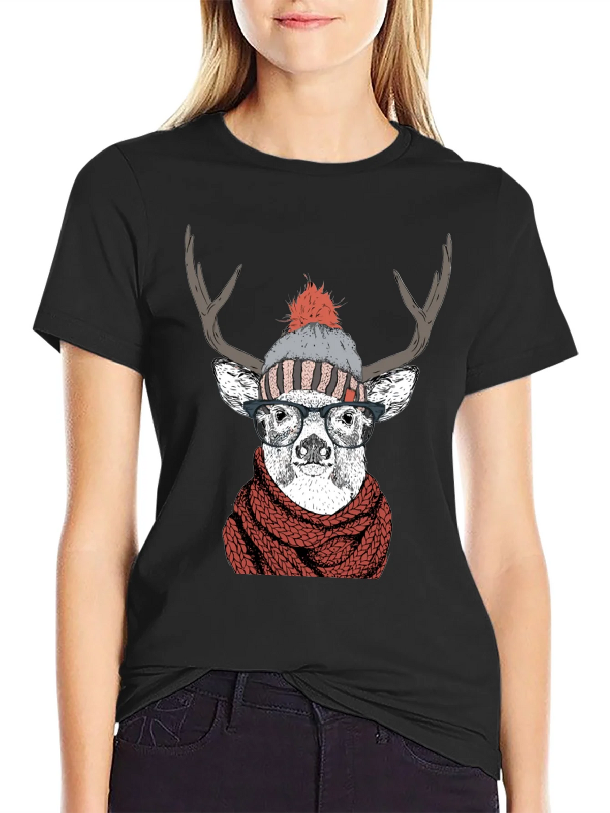 Hipster Deer Graphic Tee - Antler Scarf & Glasses product image 2