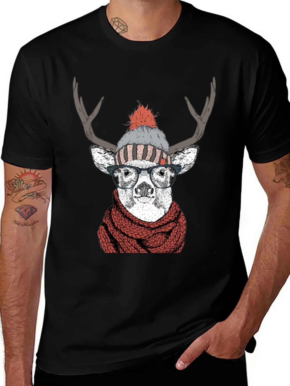 Hipster Deer Graphic Tee - Antler Scarf & Glasses product image 1