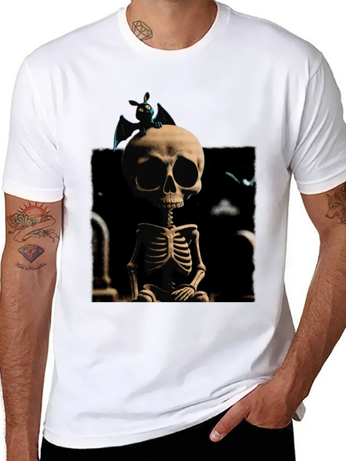 Spooky Skeleton & Bat Graphic Tee product image 2