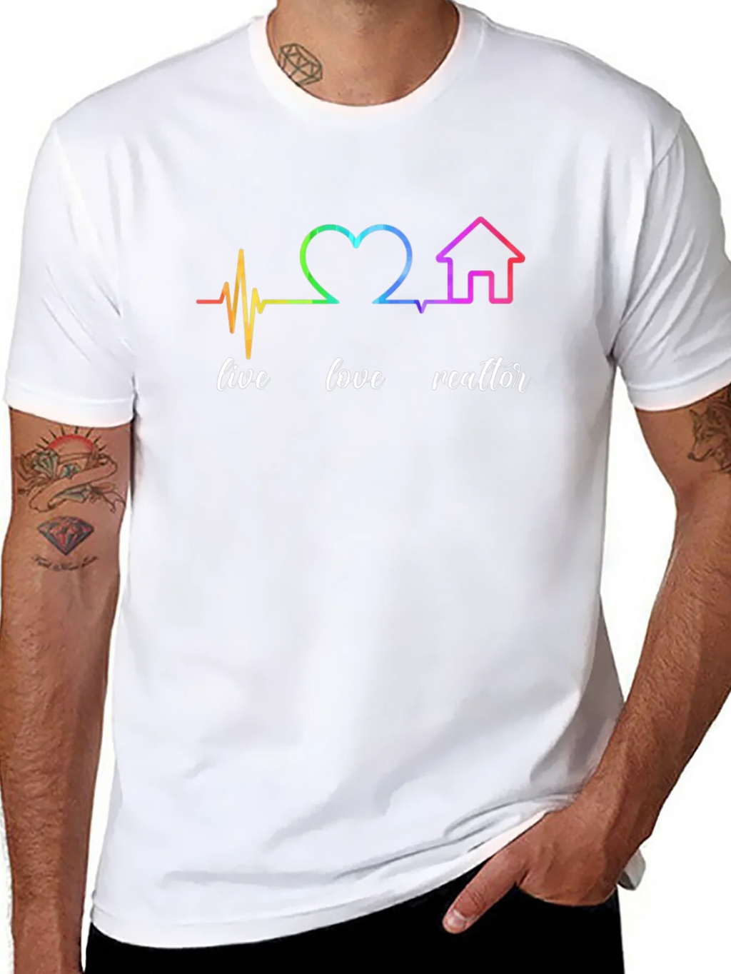 Live Love Realtor Rainbow Heartbeat Graphic T-Shirt product image 7