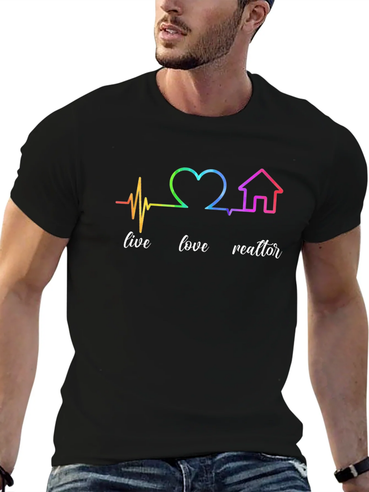 Live Love Realtor Rainbow Heartbeat Graphic T-Shirt product image 6